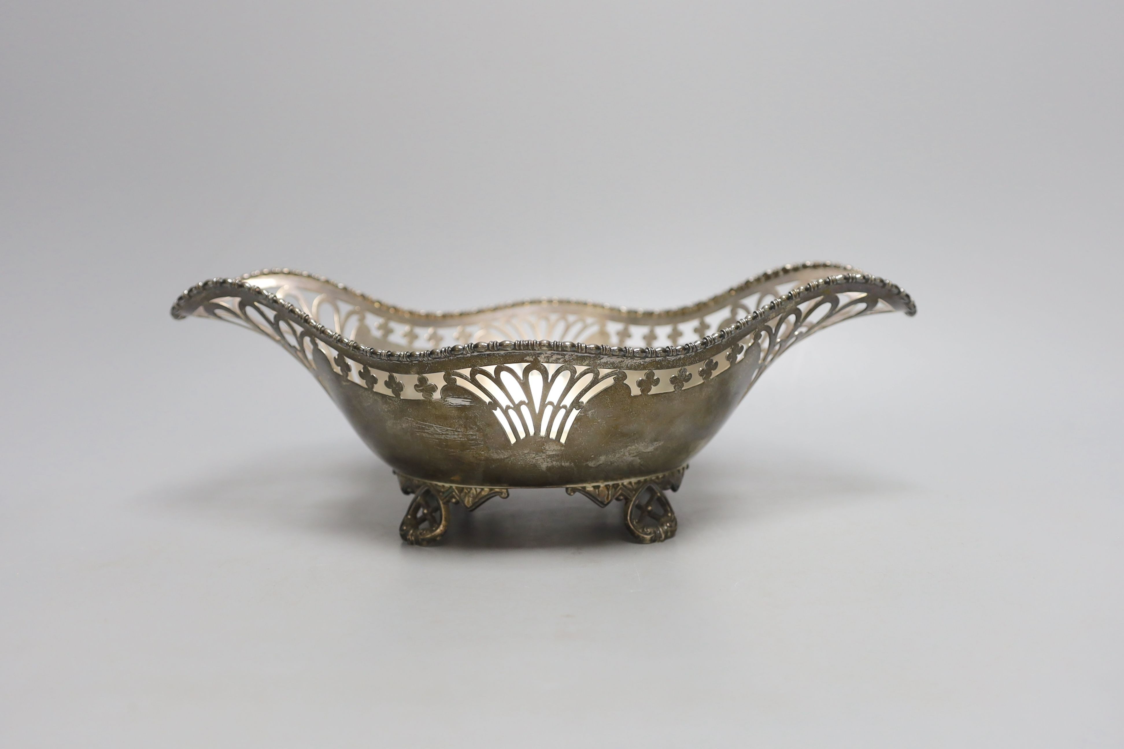 A George V pierced silver ovoid fruit bowl, Martin, Hall & Co, Sheffield, 1924, 32.3cm, 17oz.